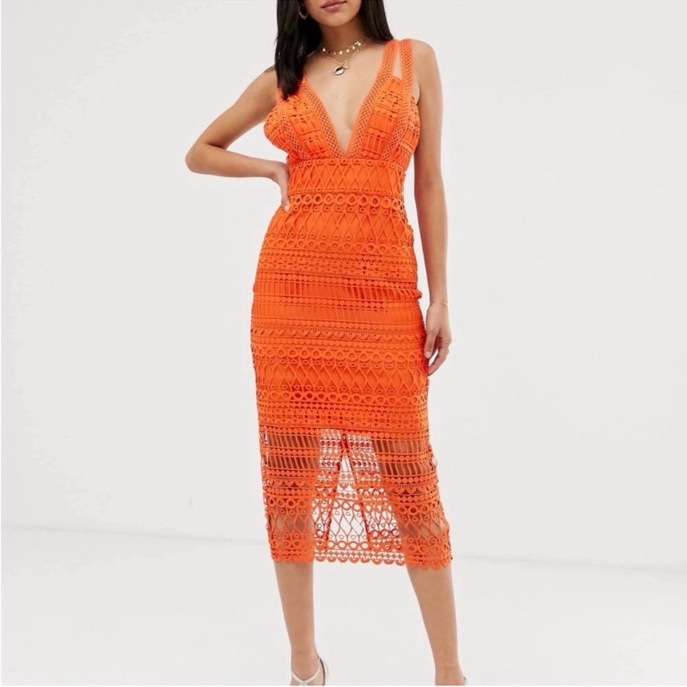 NEW with tags ASOS Vibrant Orange Crochet/Lace Midi Dress